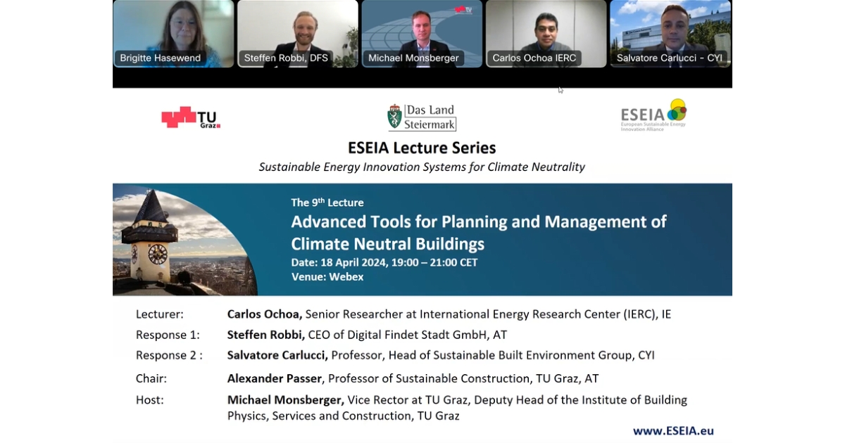 ESEIA Lecture Series: Ninth Lecture Explores Advanced Tools for Planning and Management of Climate Neutral Buildings