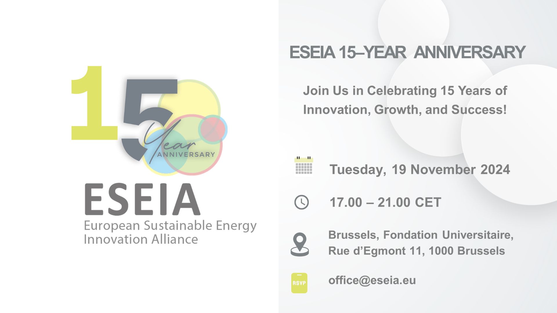 ESEIA 15 – Year Anniversary and ESEIA General Assembly, 19 November 2024, in Brussels and online 